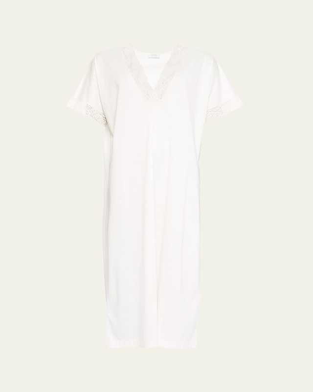 Cristal Lace-Trim Cotton Nightgown